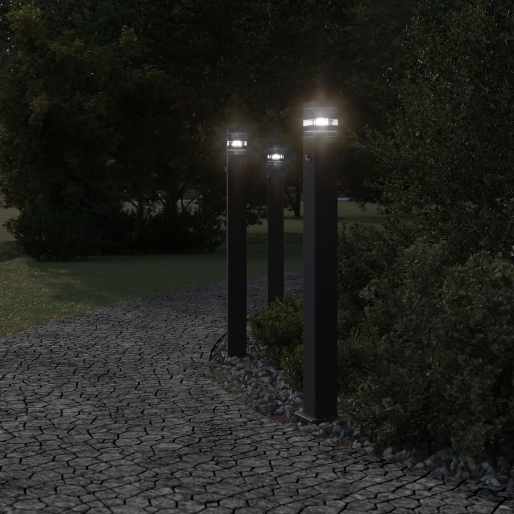 Vloerlampen voor buiten 3 st met sensor 110 cm aluminium zwart - AllerleiShop