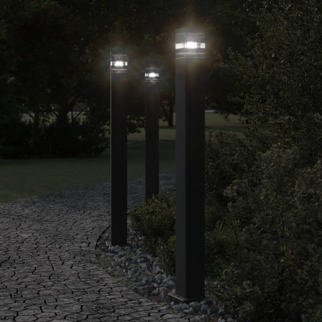 Vloerlampen voor buiten 3 st met sensor 110 cm aluminium zwart - AllerleiShop