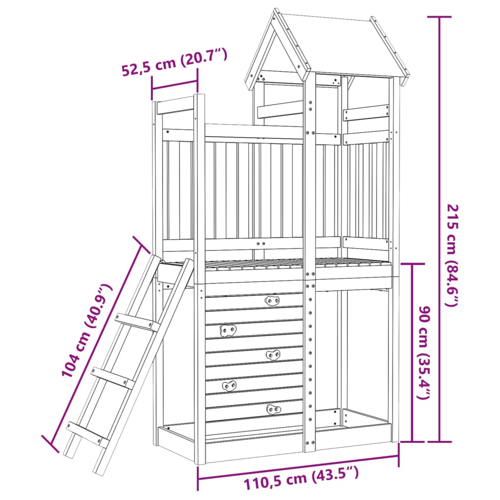 Speeltoren met rotswand 110,5x52,5x215 cm massief grenenhout - AllerleiShop