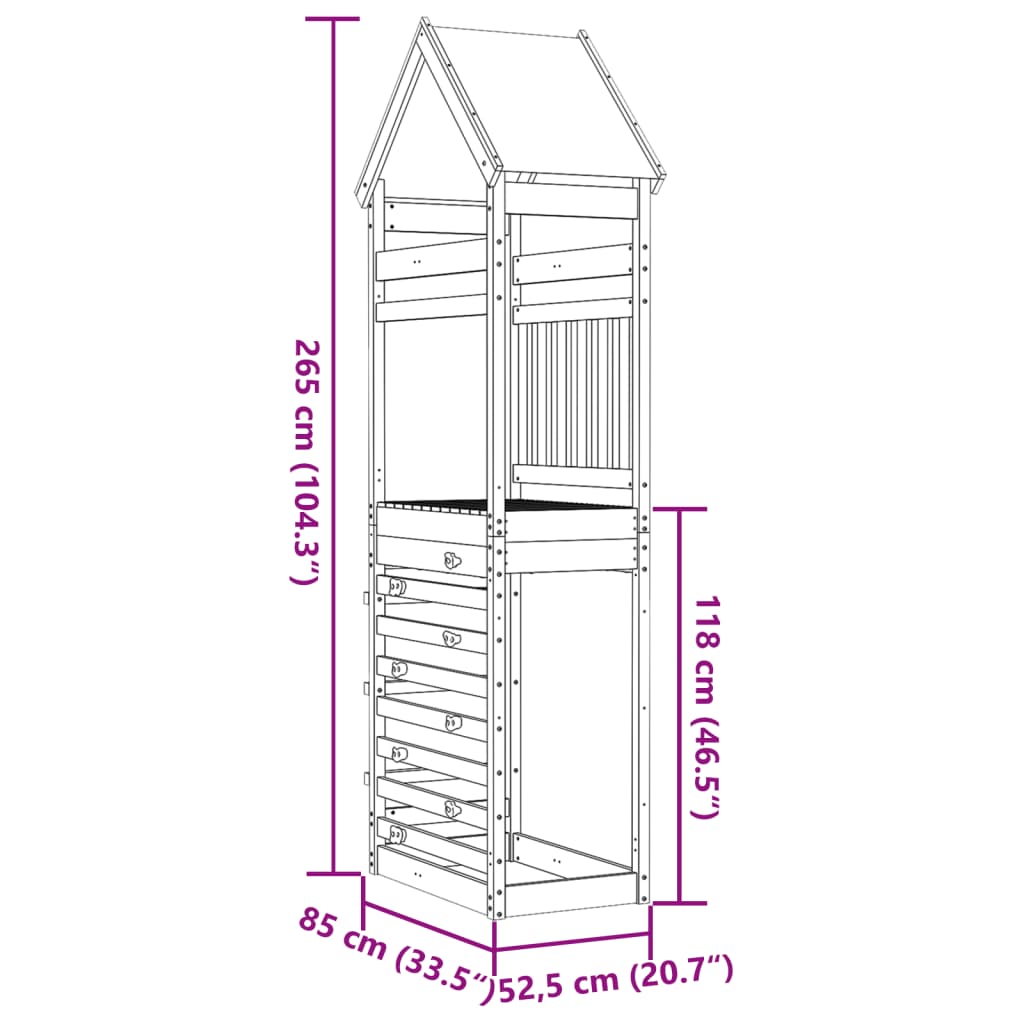 Speeltoren met klimwand 85x52,5x265 cm massief grenenhout - AllerleiShop