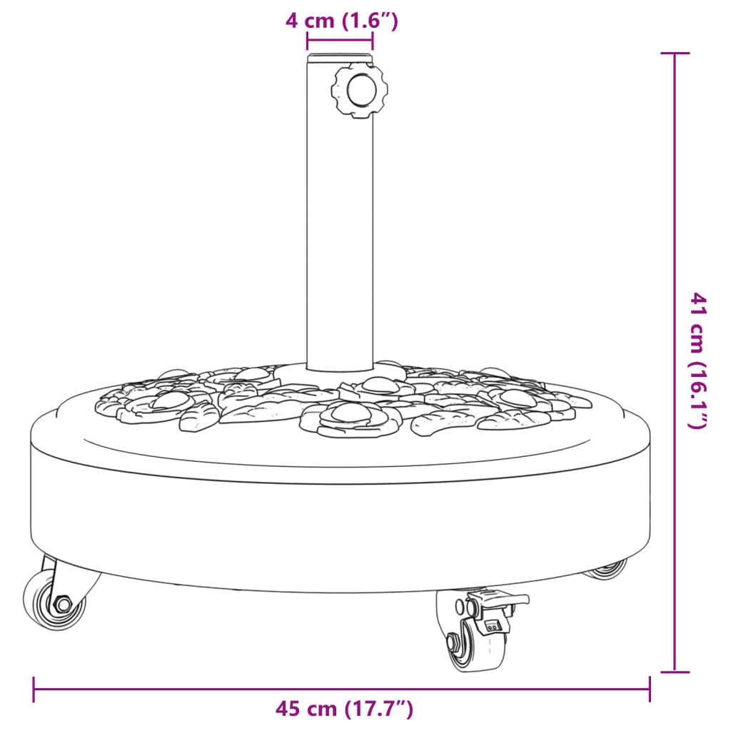 Parasolvoet met wielen voor stok van Ø38 / 48 mm 27 kg rond