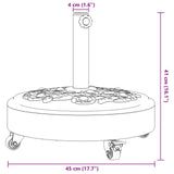 Parasolvoet met wielen voor stok van Ø38 / 48 mm 27 kg rond
