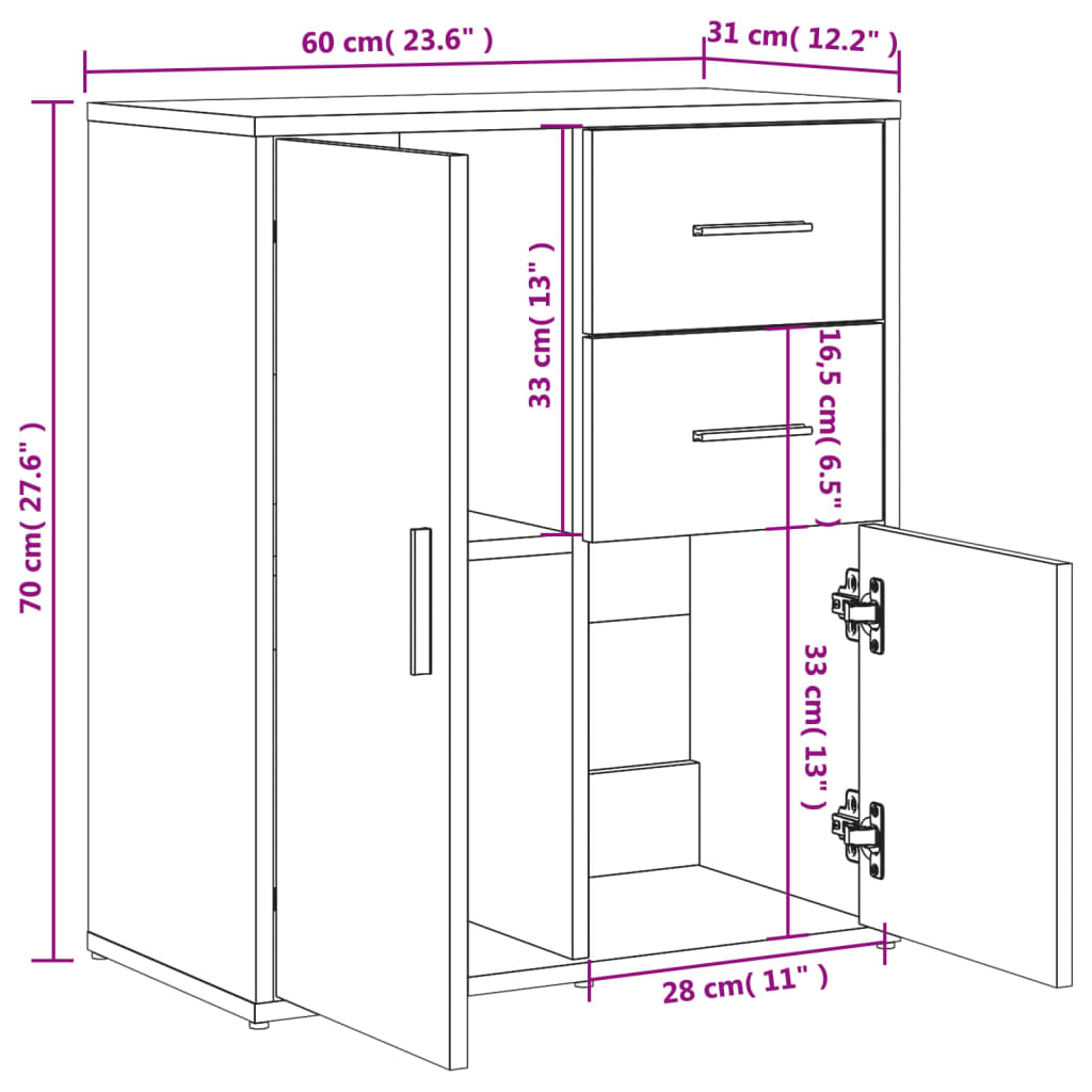 Dressoirs 2 st 60x31x70 cm bewerkt hout gerookt eikenkleurig - AllerleiShop