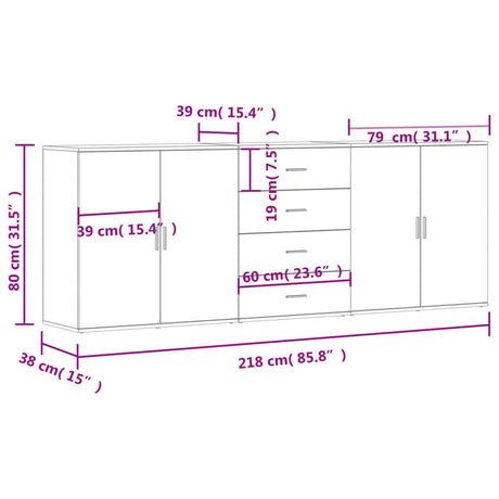 Dressoirs 3 st bewerkt hout bruin eikenkleur - AllerleiShop