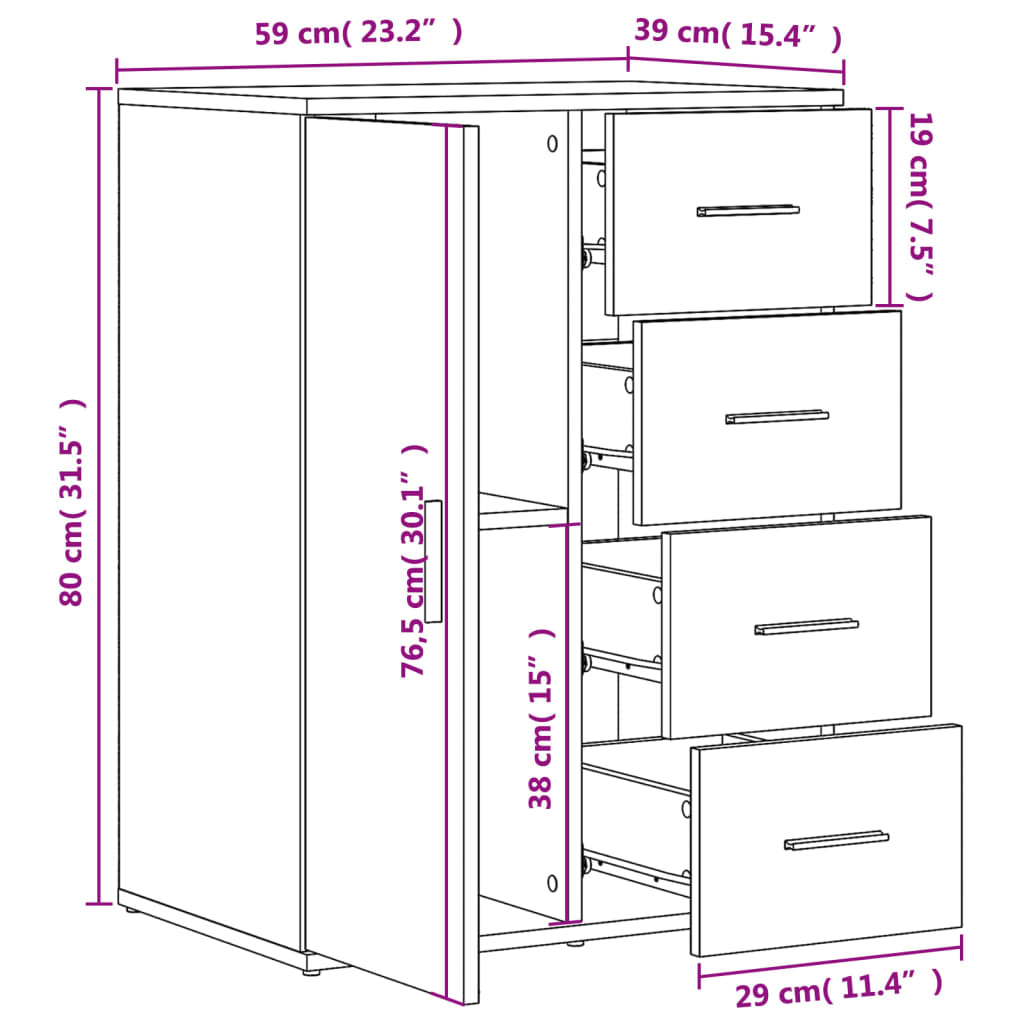 Dressoirs 2 st 59x39x80 cm bewerkt hout bruin eikenkleurig - AllerleiShop