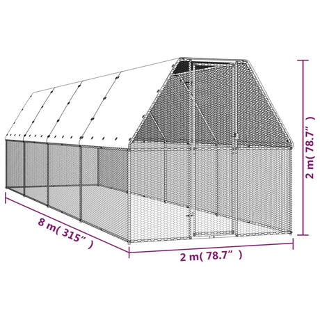 Kippenhok 2x8x2 m gegalvaniseerd staal - AllerleiShop