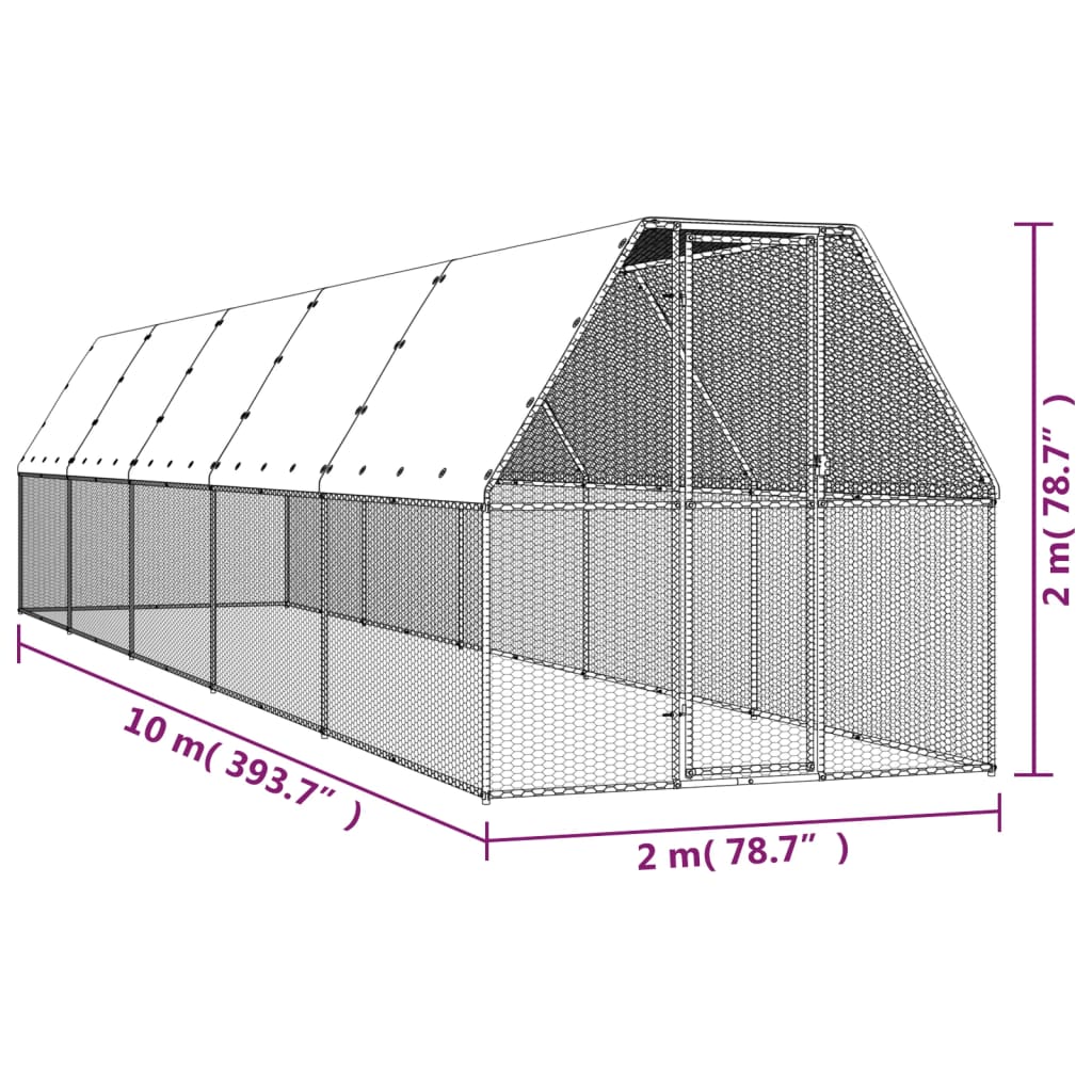 Kippenhok 2x10x2 m gegalvaniseerd staal - AllerleiShop