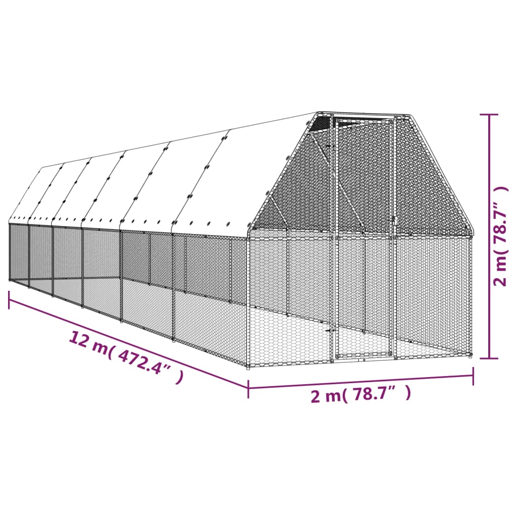 Kippenhok 2x12x2 m gegalvaniseerd staal - AllerleiShop