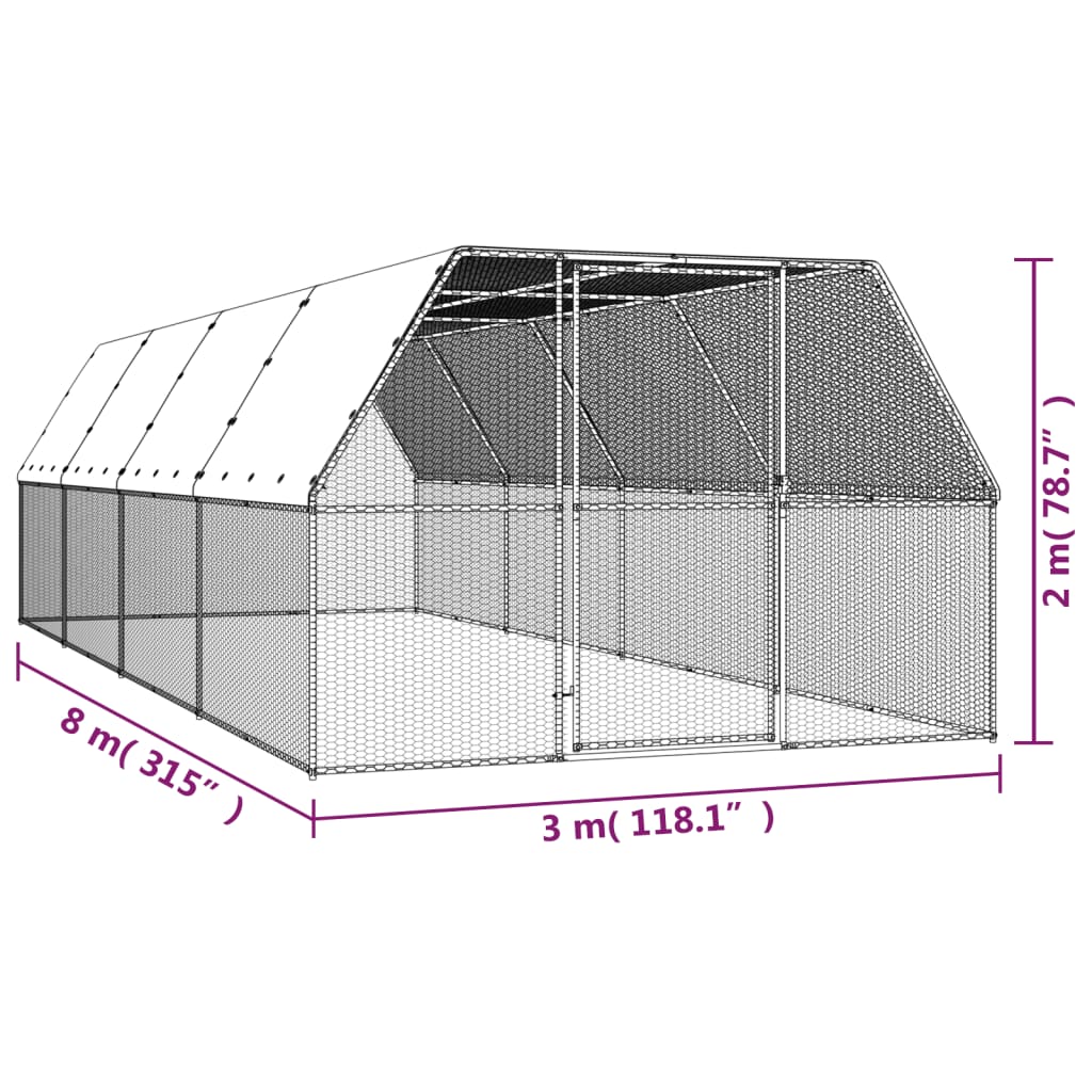 Kippenhok 3x8x2 m gegalvaniseerd staal - AllerleiShop