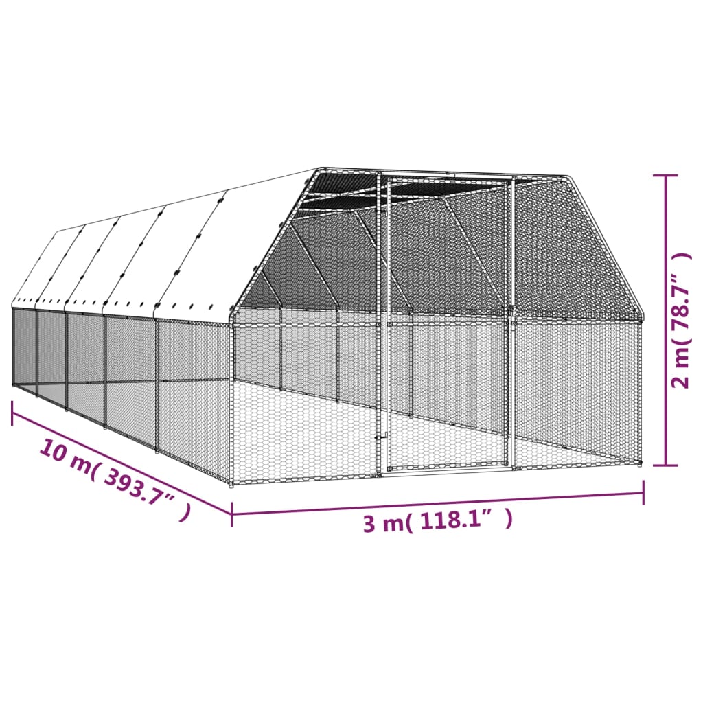 Kippenhok 3x10x2 m gegalvaniseerd staal - AllerleiShop