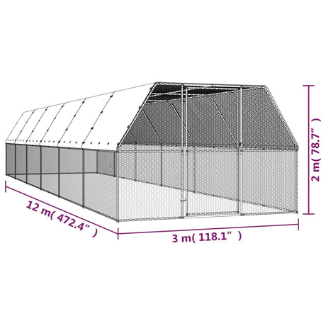 Kippenhok 3x12x2 m gegalvaniseerd staal - AllerleiShop