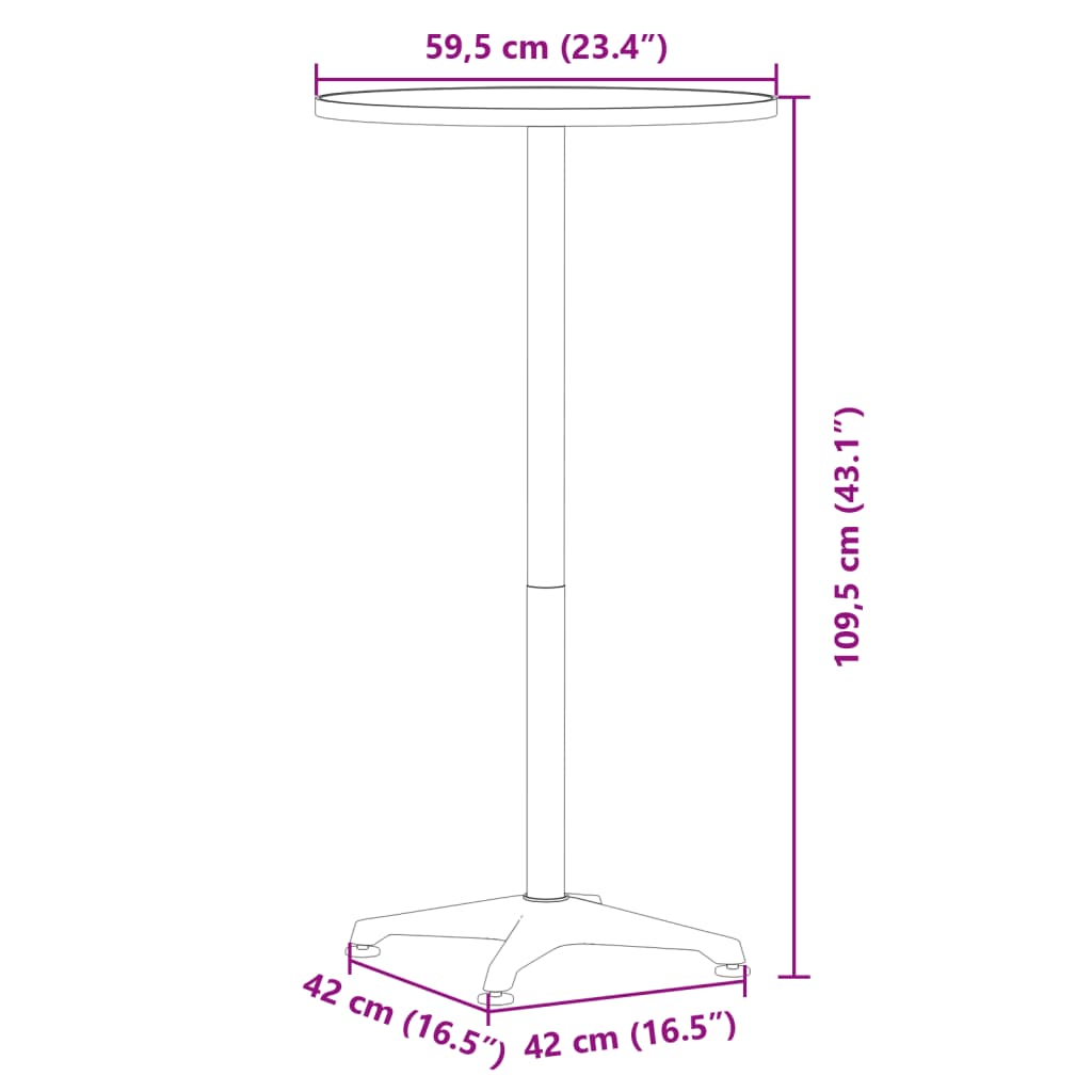 Tuinbartafel in hoogte verstelbaar Ø59,5x70/109,5 cm aluminium - AllerleiShop