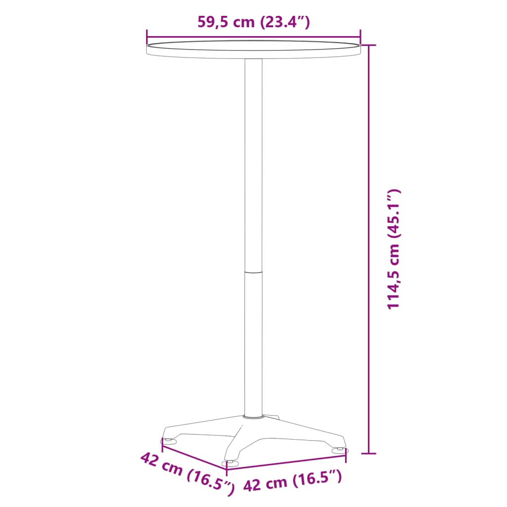 Tuinbartafel in hoogte verstelbaar Ø59,5x70/114,5 cm aluminium - AllerleiShop