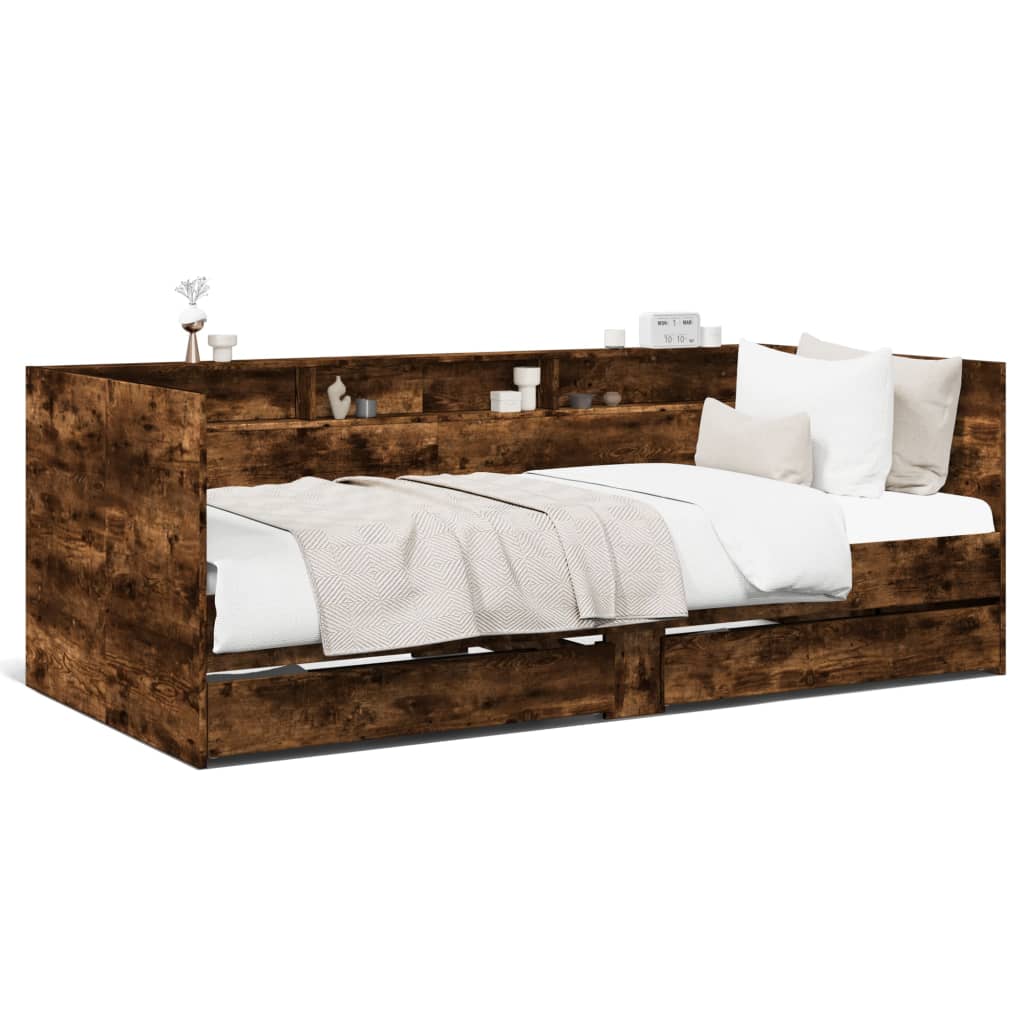 Slaapbank met lades zonder matras 90x190 cm gerookt eikenkleur