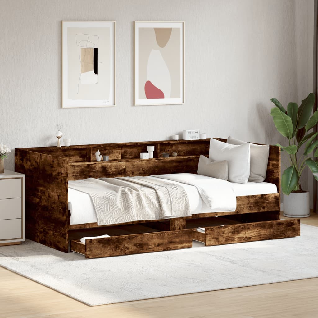 Slaapbank met lades zonder matras 90x190 cm gerookt eikenkleur