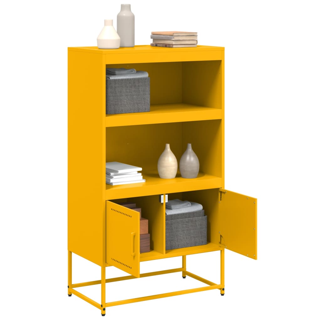 Hoge kast 68,5x38,5x123,5 cm staal mosterdgeel - AllerleiShop