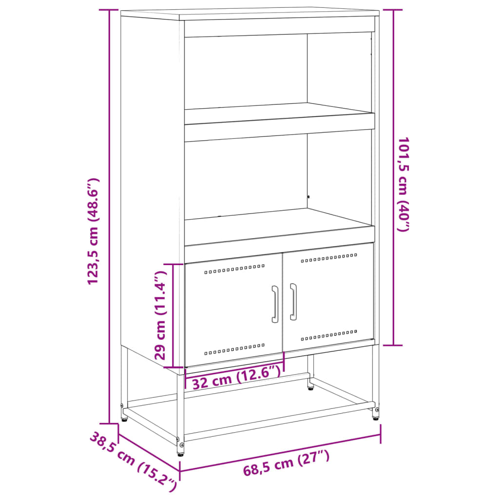 Hoge kast 68,5x38,5x123,5 cm staal mosterdgeel - AllerleiShop