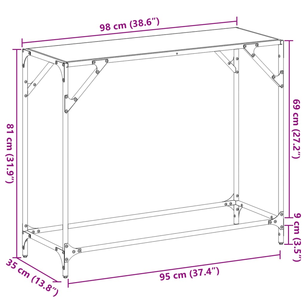 Wandtafel met zwart glazen blad 98x35x81 cm staal - AllerleiShop