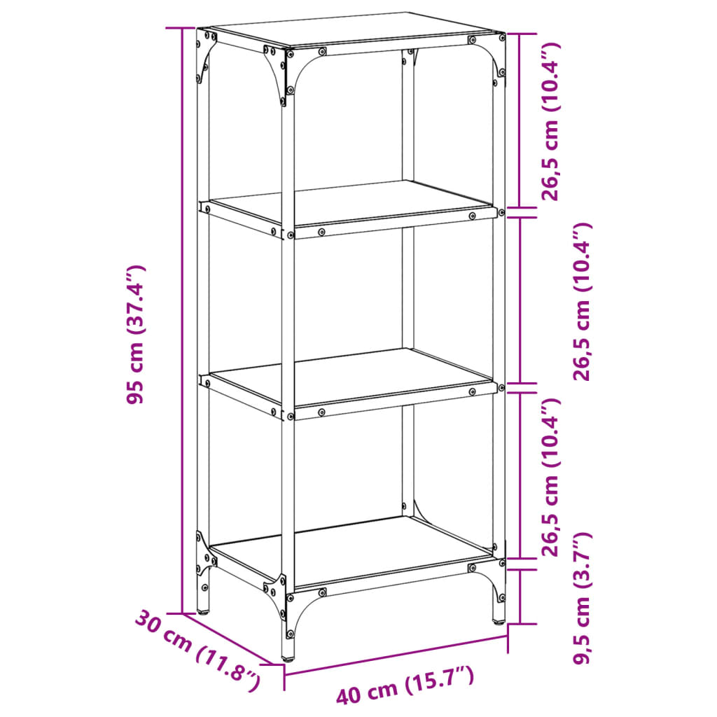 Opbergrek met transparant glazen blad 40x30x95 cm staal - AllerleiShop