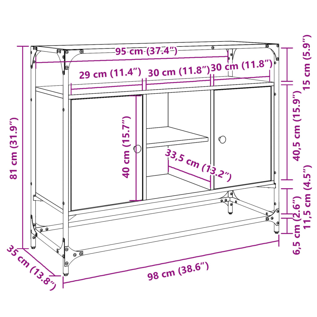 Dressoir met glazen blad 98x35x81 cm bewerkt hout zwart - AllerleiShop