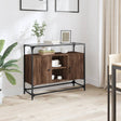 Dressoir met glazen blad 98x35x81 cm hout bruin eikenkleurig - AllerleiShop