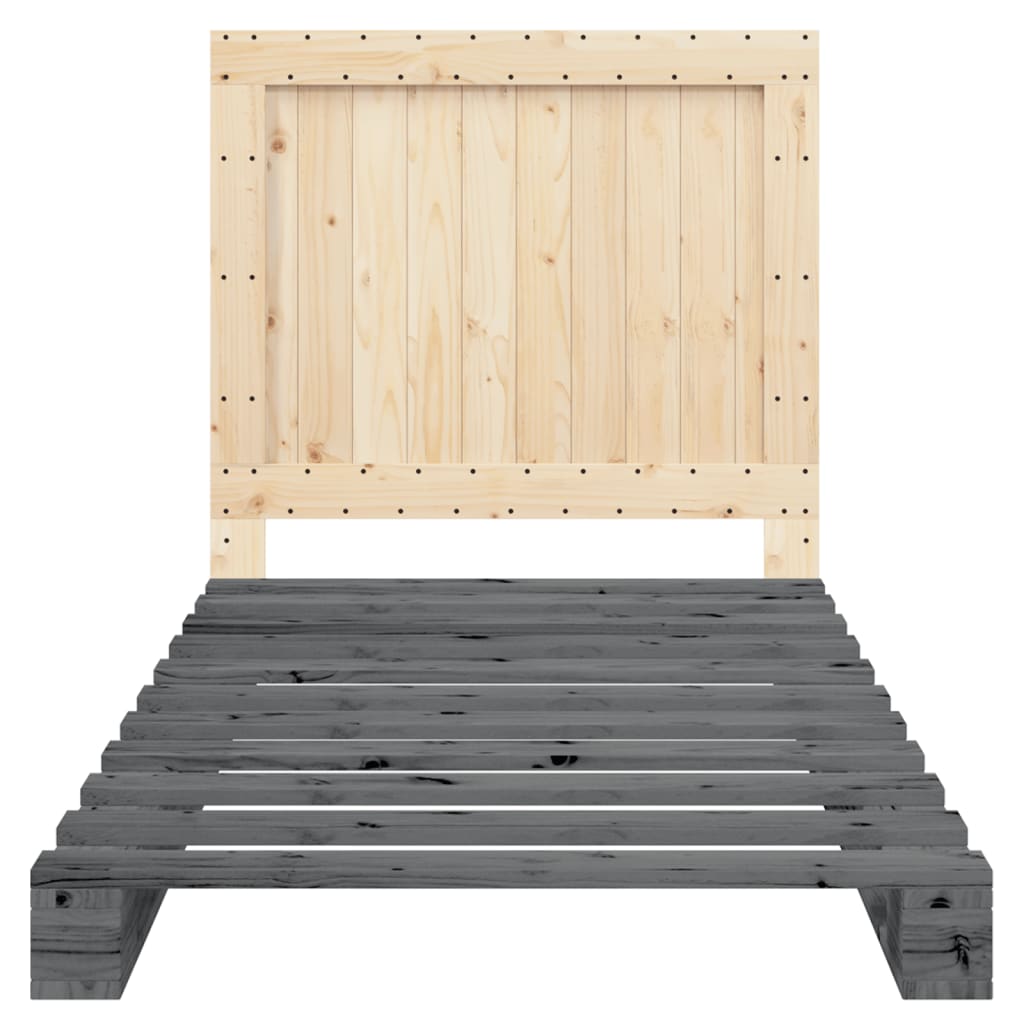 Bedframe met hoofdbord massief grenenhout grijs 100x200 cm