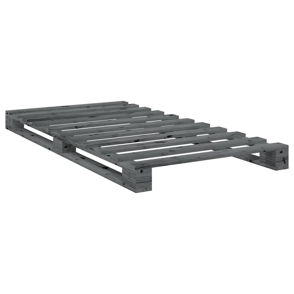 Bedframe met hoofdbord massief grenenhout grijs 100x200 cm