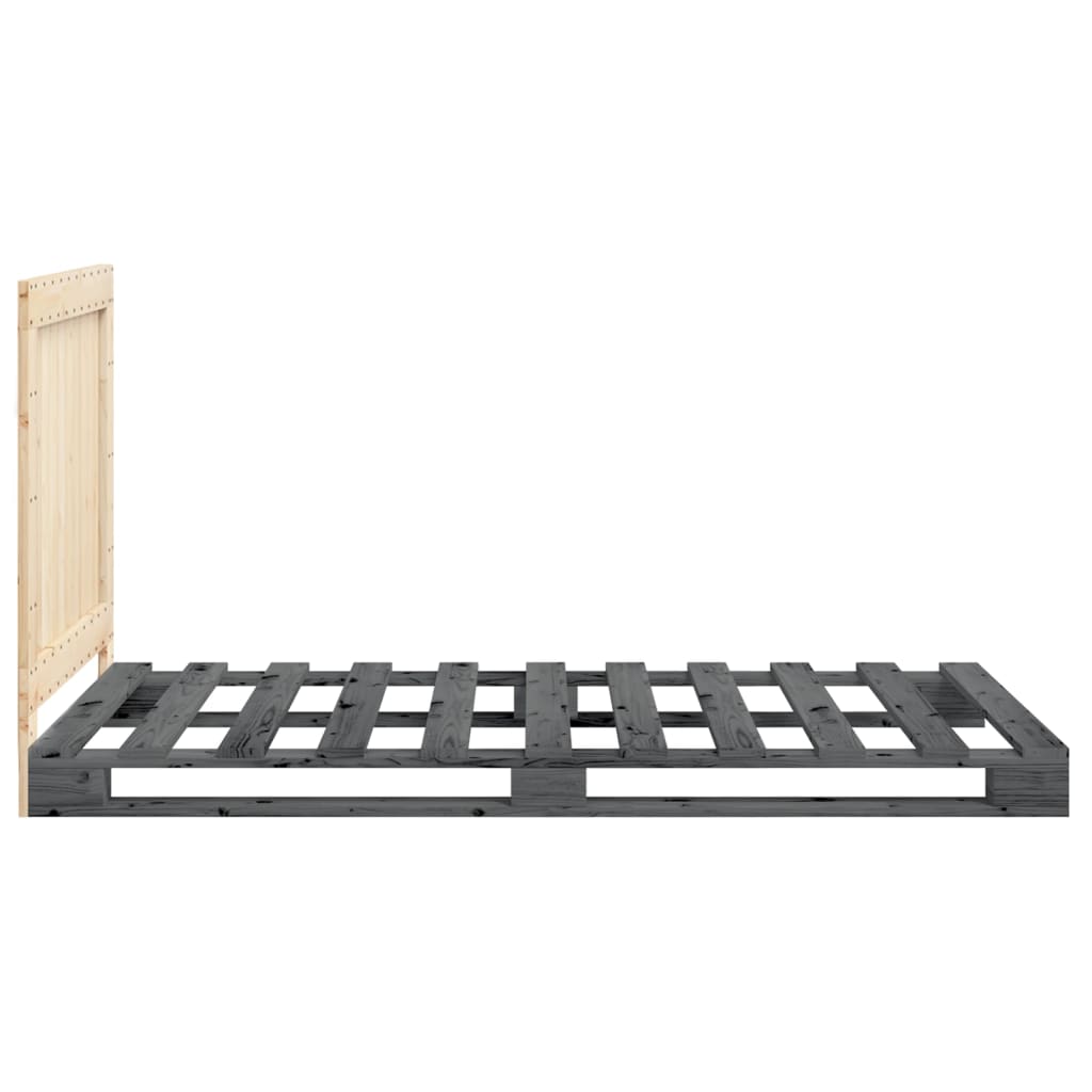 Bedframe met hoofdbord massief grenenhout grijs 100x200 cm