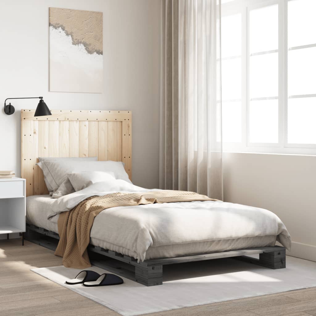 Bedframe met hoofdbord massief grenenhout grijs 100x200 cm