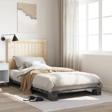Bedframe met hoofdbord massief grenenhout grijs 100x200 cm