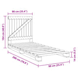 Bedframe met hoofdbord massief grenenhout grijs 90x200 cm