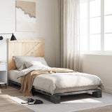 Bedframe met hoofdbord massief grenenhout grijs 90x200 cm