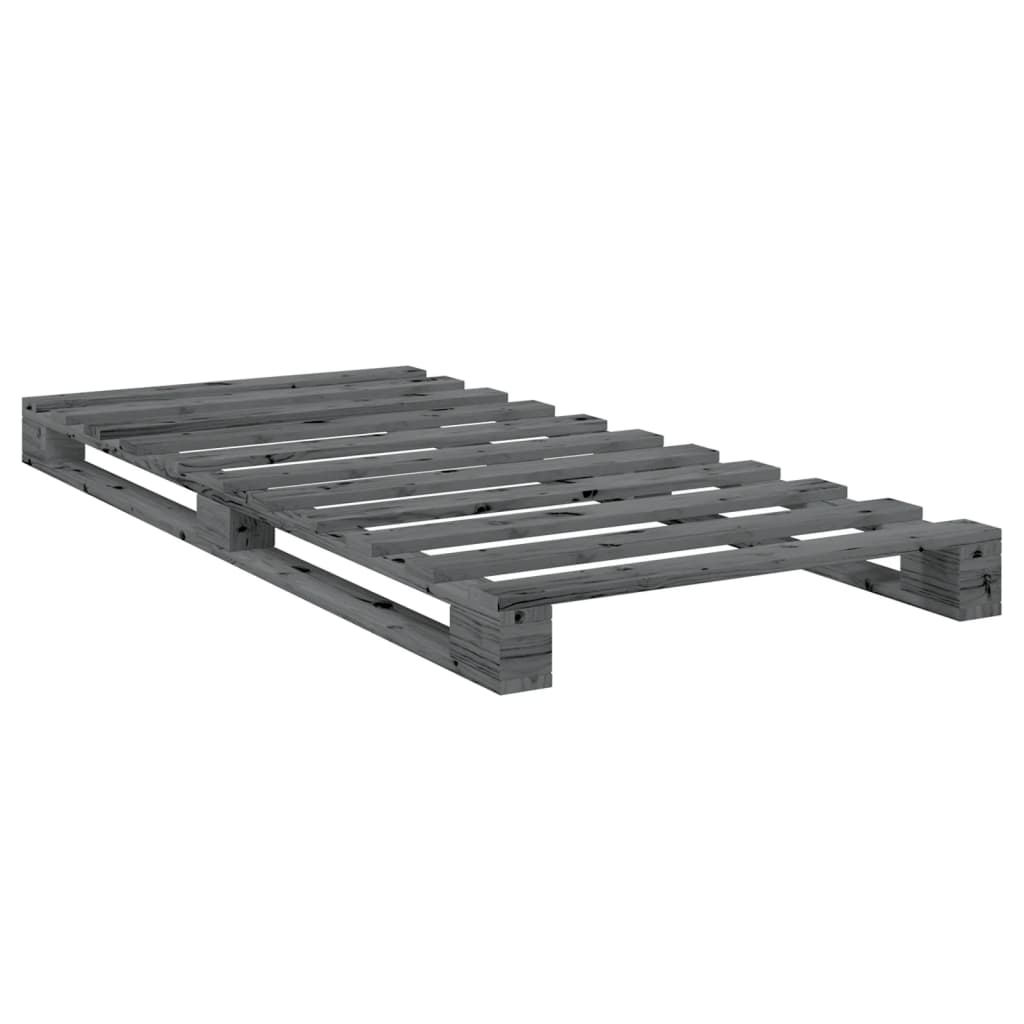 Bedframe met hoofdbord massief grenenhout grijs 90x200 cm