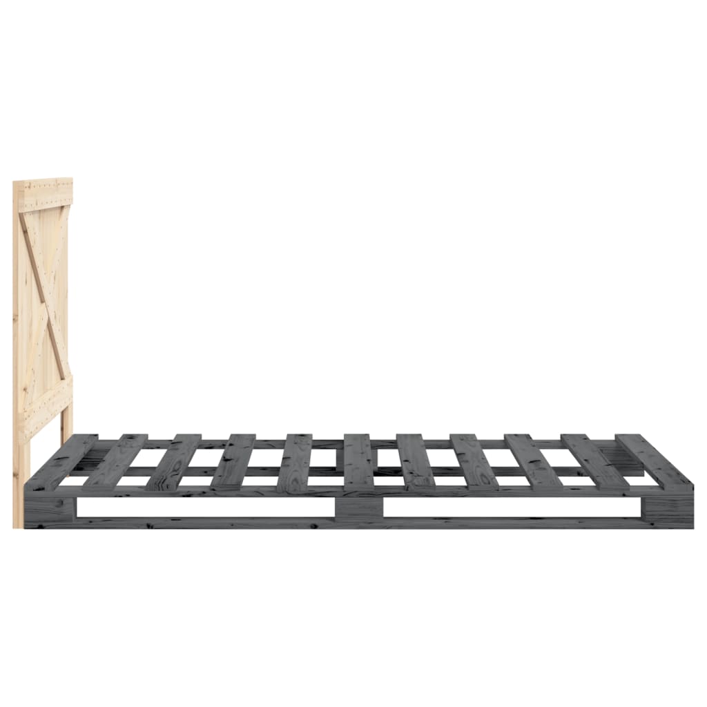 Bedframe met hoofdbord massief grenenhout grijs 90x200 cm
