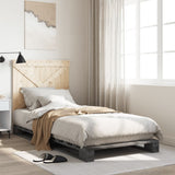Bedframe met hoofdbord massief grenenhout grijs 90x200 cm