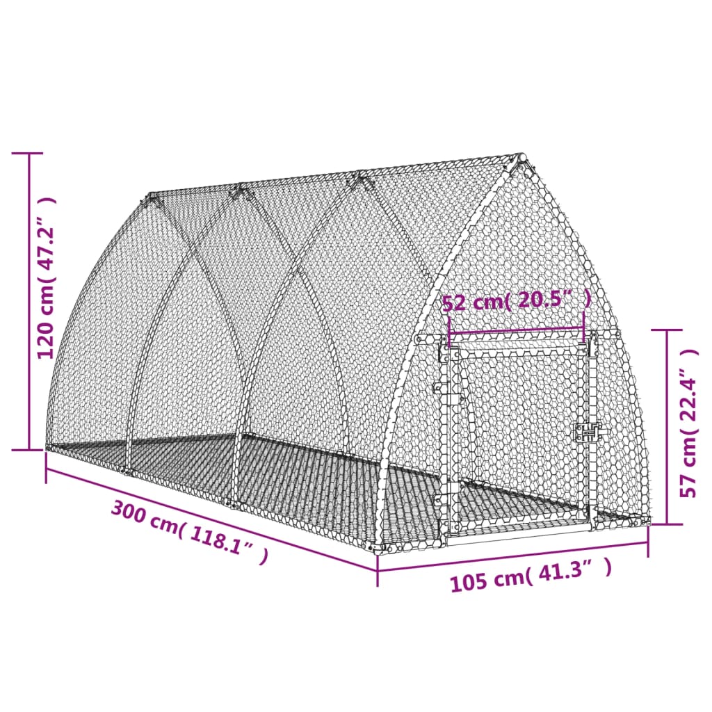 Konijnenhok 300x105x120 cm gegalvaniseerd staal zilverkleurig - AllerleiShop