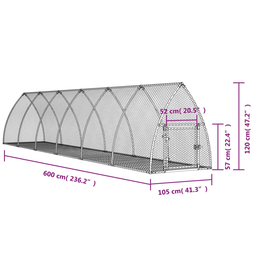 Konijnenhok 600x105x120 cm gegalvaniseerd staal zilverkleurig - AllerleiShop