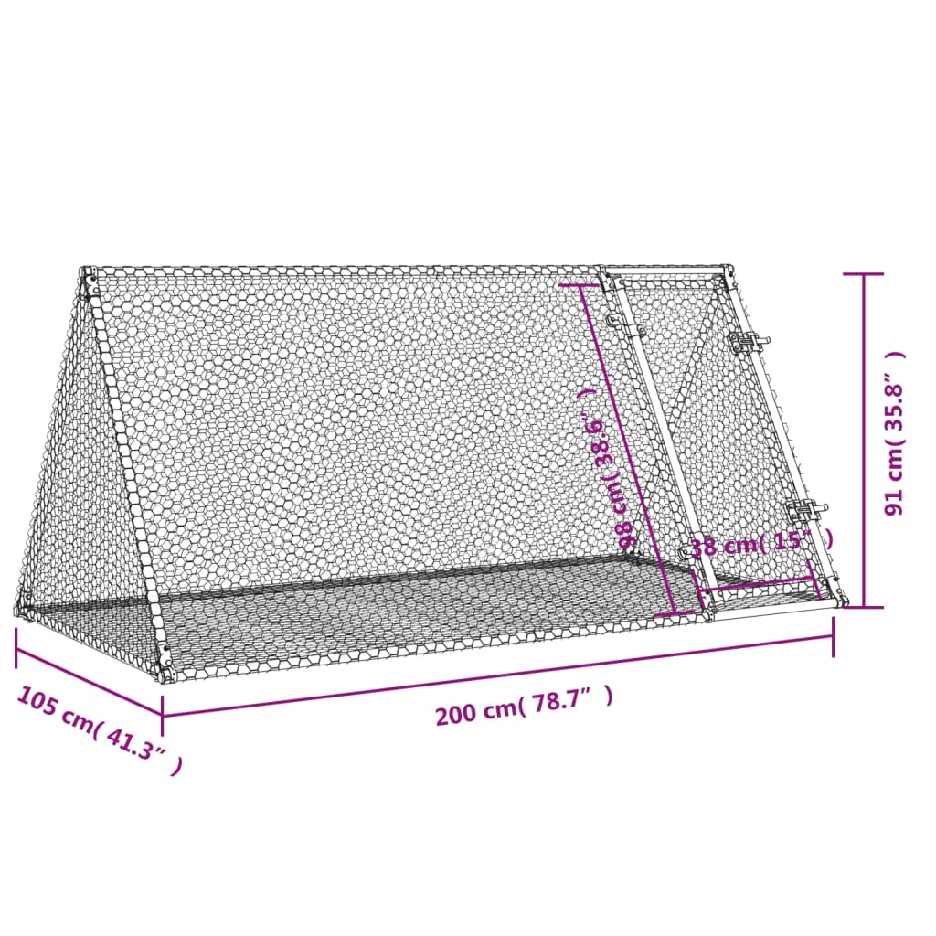 Konijnenhok 200x105x91 cm gegalvaniseerd staal zilverkleurig - AllerleiShop