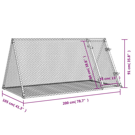 Konijnenhok 200x105x91 cm gegalvaniseerd staal zilverkleurig - AllerleiShop