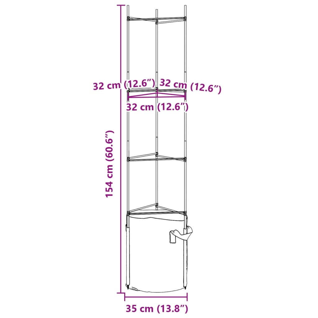 Tomatenkooien met plantenzak 4 st 154 cm staal en polypropeen - AllerleiShop