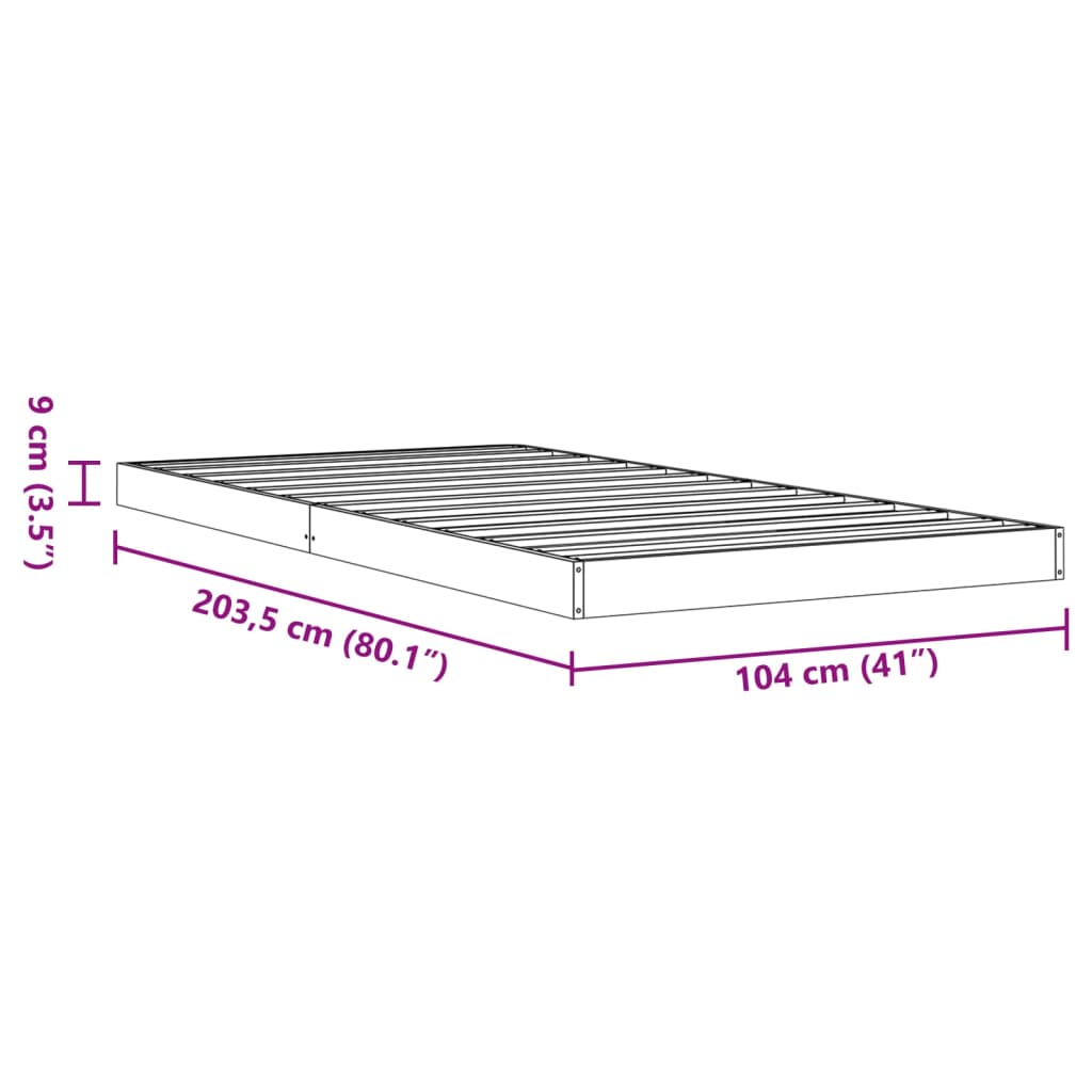 Bedframe massief grenenhout wasbruin 100x200 cm