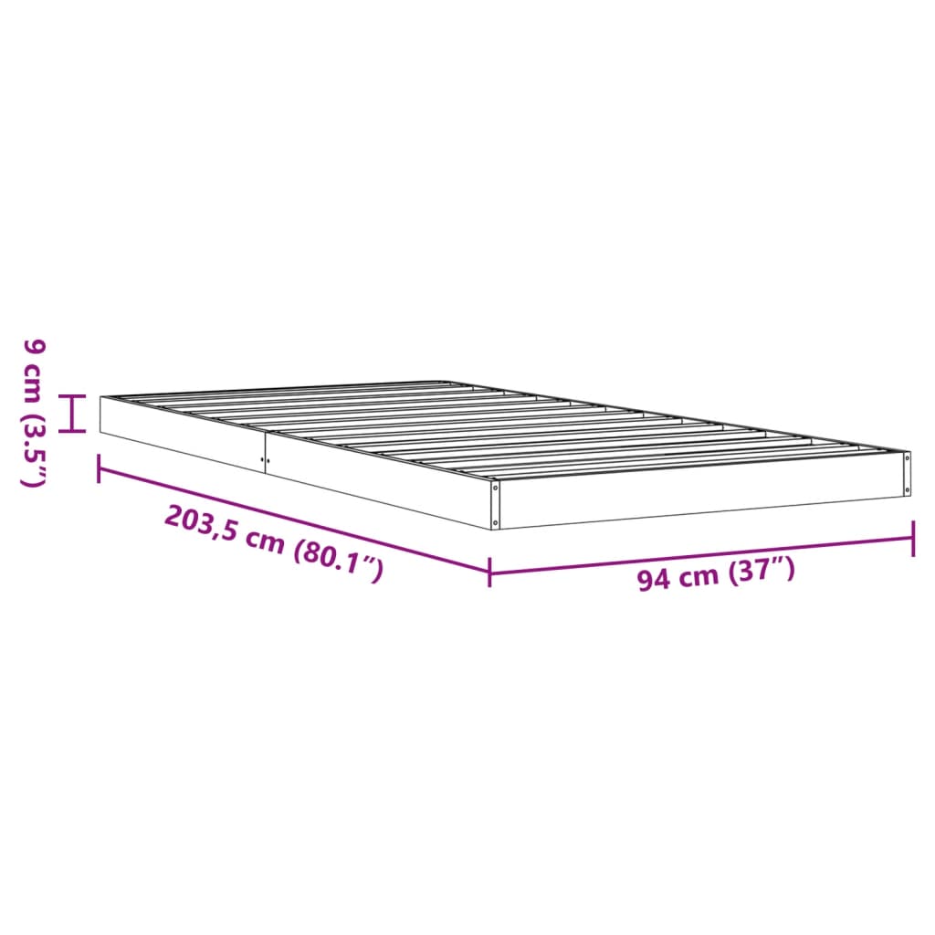 Bedframe massief grenenhout wasbruin 90x200 cm