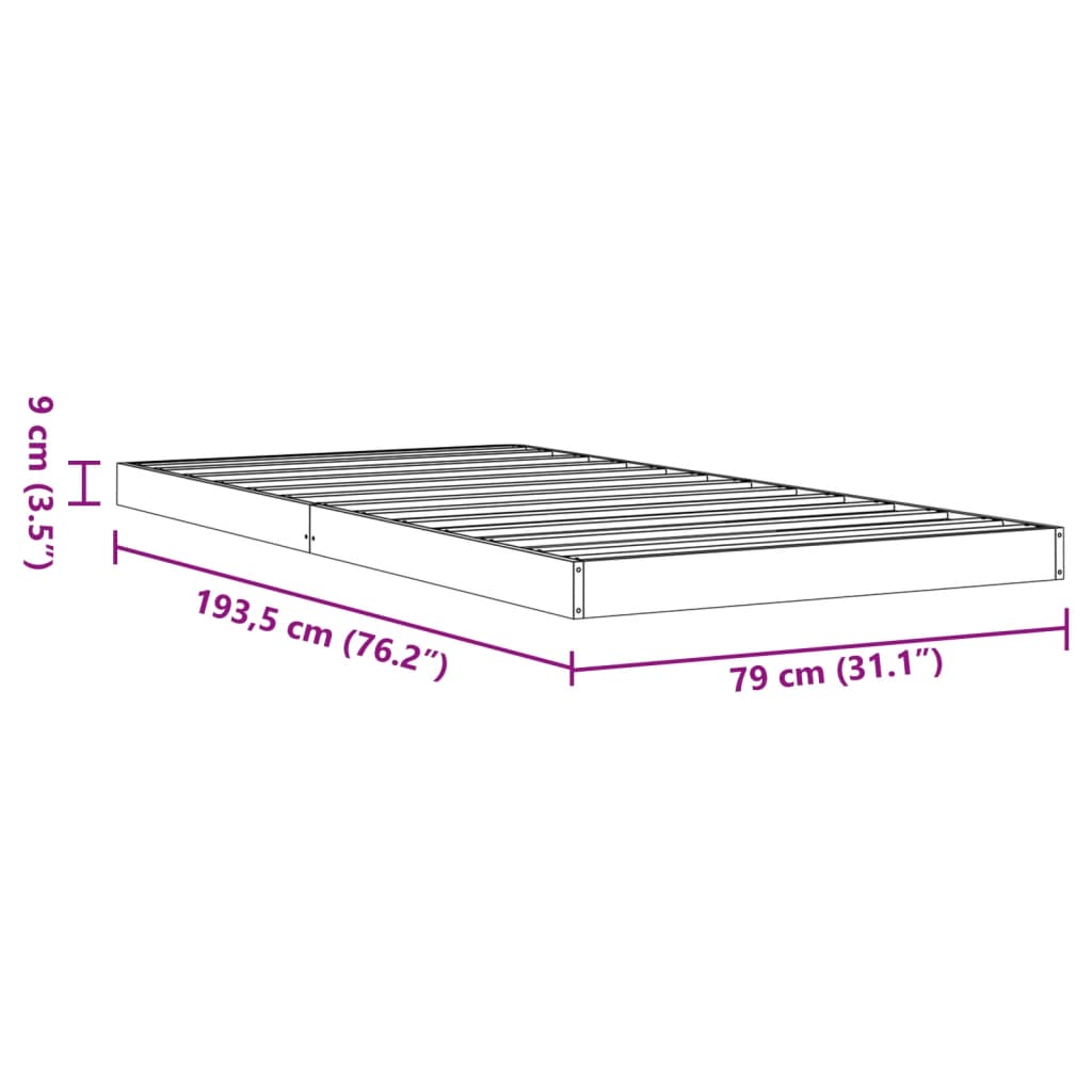 Bedframe massief grenenhout wasbruin 75x190 cm