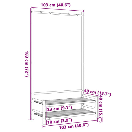 Kledingrek met schappen 103x40x183 cm bamboe - AllerleiShop