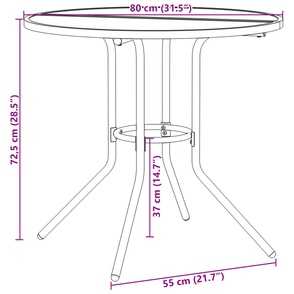 Terrastafel rond Ø80x72,5 cm gepoedercoat staal antracietkleur - AllerleiShop