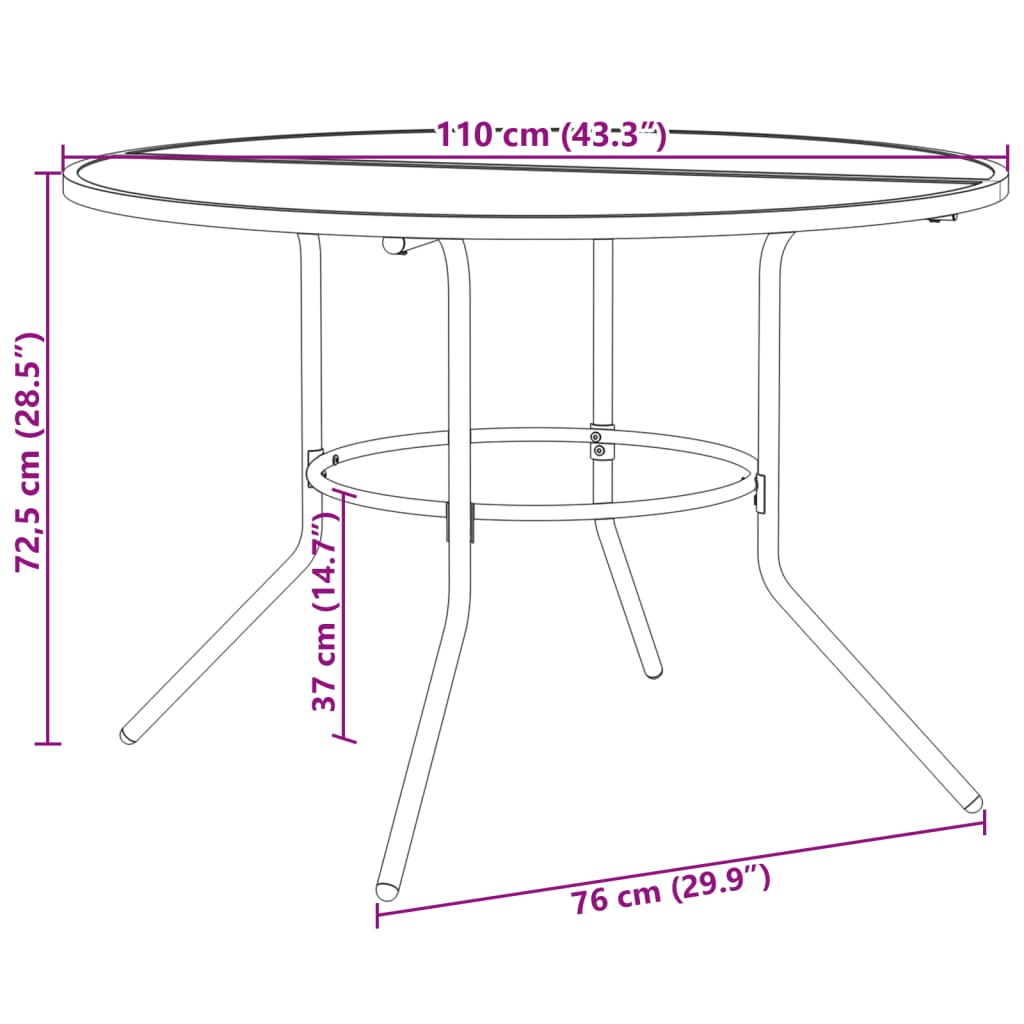 Terrastafel rond Ø110x72,5 cm gepoedercoat staal antracietkleur - AllerleiShop