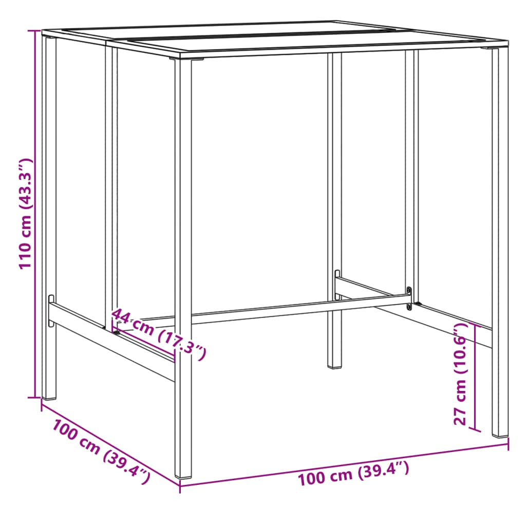 Bartafel 100x100x110 cm gepoedercoat staal zwart - AllerleiShop