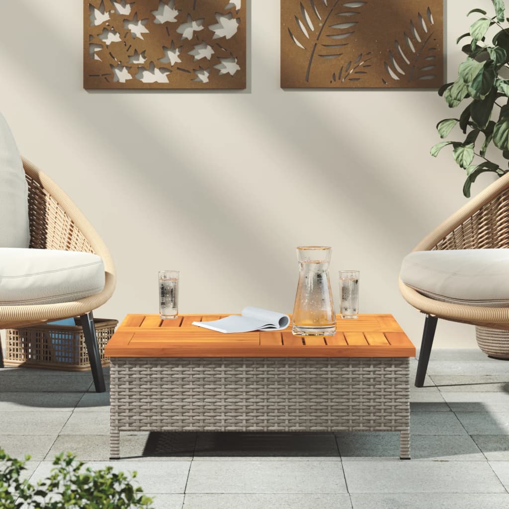 Tuintafel 70x70x25 cm poly rattan en acaciahout grijs - AllerleiShop