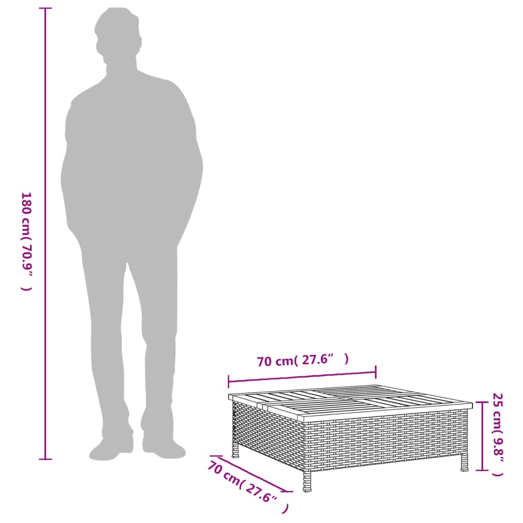 Tuintafel 70x70x25 cm poly rattan en acaciahout grijs - AllerleiShop