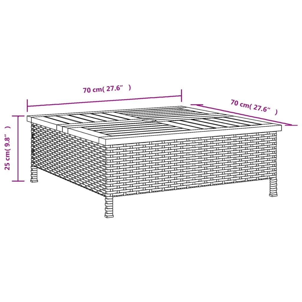 Tuintafel 70x70x25 cm poly rattan en acaciahout grijs - AllerleiShop